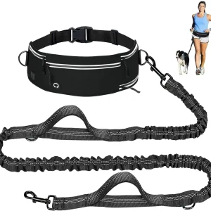 1pc Waist Belt Dog Leash for Running, Shock Absorbing Elastic Dog Lead with Reflective Strip, Adjustable Hands Free Dog Walking Waist Pack with Phone Pocket, Outdoor Jogging Gear for Large Dogs